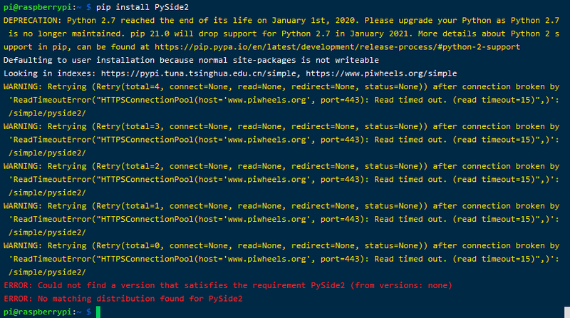 install PySide2 on python 2.7树莓派上失败