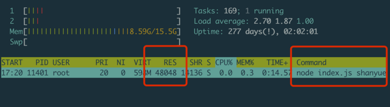 使用 htop 监控内存