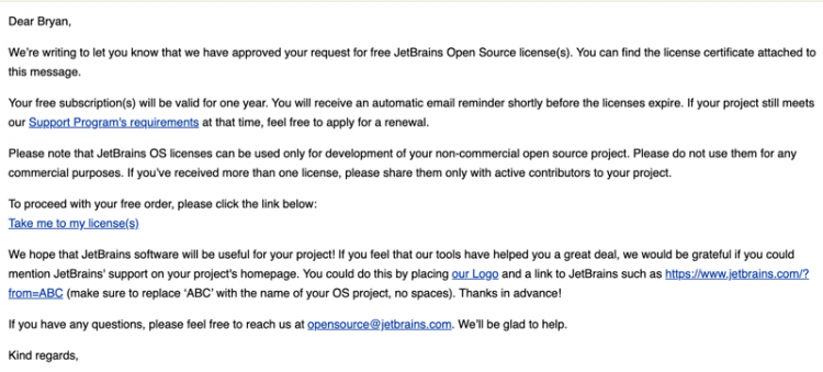 没花一分钱的我竟然收到的JetBrains IDEA官方免费赠送一年的Licence