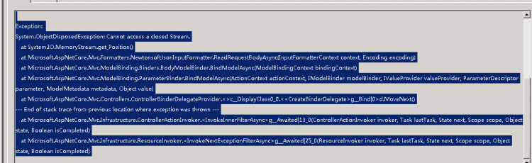 asp.net core 部署到IIS下接收产生 Cannot access a closed Stream 错误。