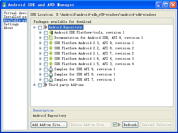 Android环境搭建(XP/Win7)二、安装Eclipse三、安装SDK四、配置ADT五、创建模拟器（AVD））六、HelloWorld程序程序七、导入一个现有工程八、安装APK软件软件