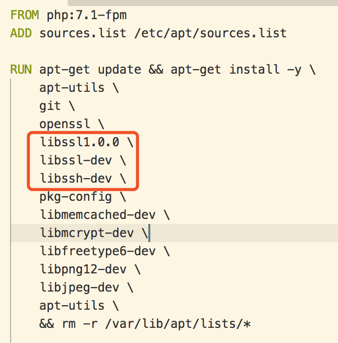 【Docker】docker安装php:7.1-fpm提示libssl-dev所需libssl1.0.0版本太高，如何解决？