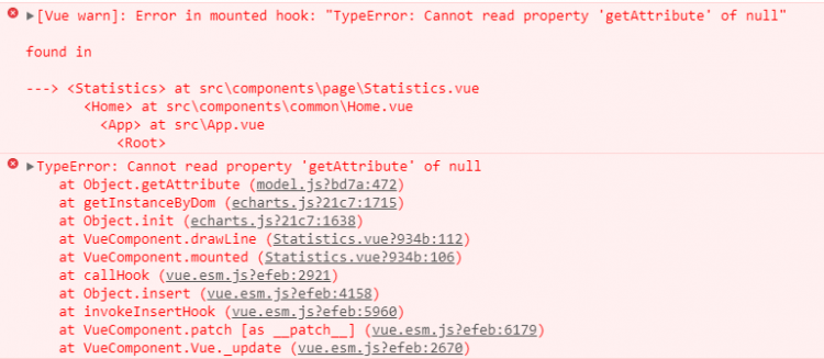 【Vue】在vue中引用了Echarts 导致Cannot read property getAttribute of null？