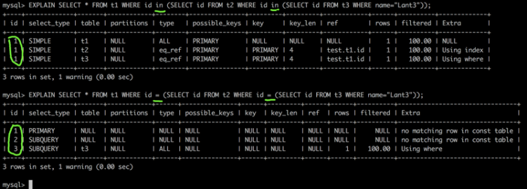 【mysql】mysql explain 分析结果 id列有点疑惑