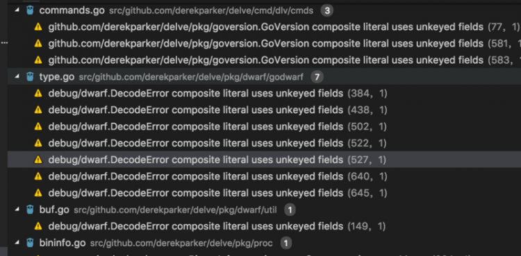 【go】composite literal uses unkeyed fields