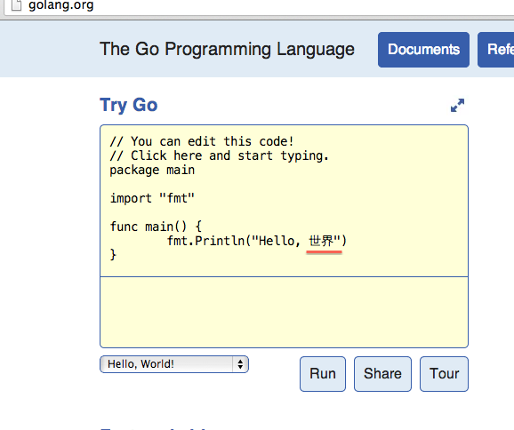 【go】为什么golang首页的代码段有中文？
