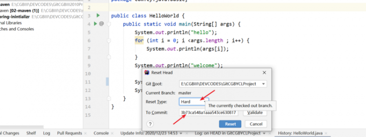 【Java】IDEA通过git回滚到某个提交节点