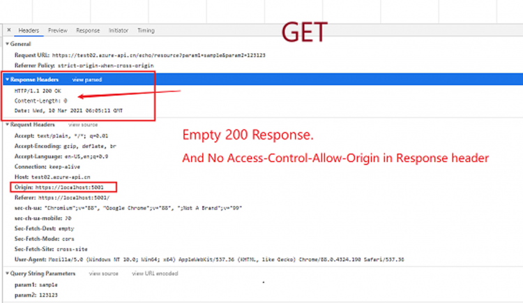 【Azure API 管理】APIM CORS策略设置后，跨域请求成功和失败的Header对比实验