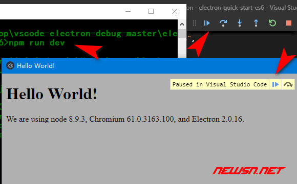 es6 版 electron 程序 vscode 调试，quick-start 范例
