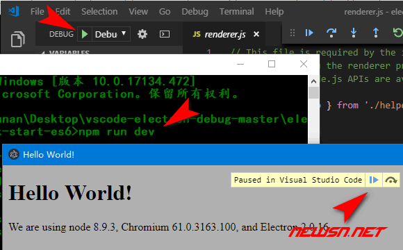 es6 版 electron 程序 vscode 调试，quick-start 范例
