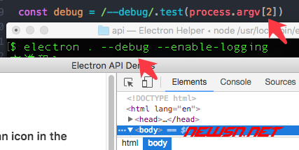 electron如何通过--debug启动参数，调用开发者工具