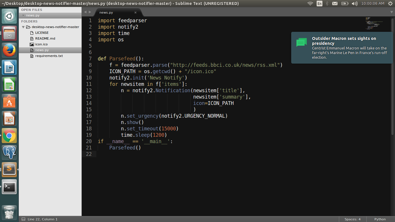 20行Python桌面新闻通知程序