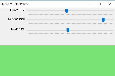 Python具有跟踪栏的OpenCV BGR调色板1
