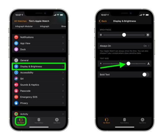 如何更改 Apple Watch 上的文字大小？