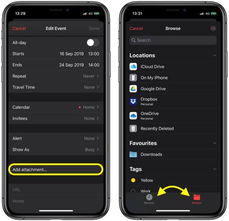 iOS 13 教程：如何在 iPhone 上的「日历」事件中添加附件？