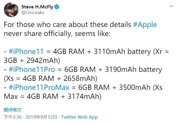iPhone 11系列手机内存是多少？6GB还是4GB？