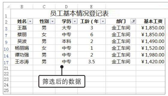 Excel2019中自动筛选数据的方法