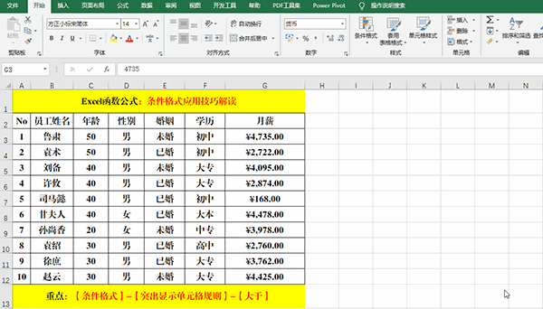 Excel 2019中使用条件格式分析数据的7