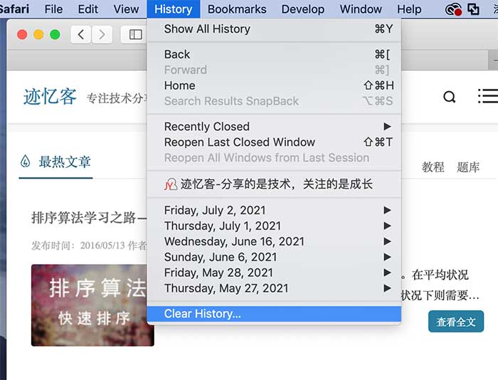 清除 Safari 中的历史记录