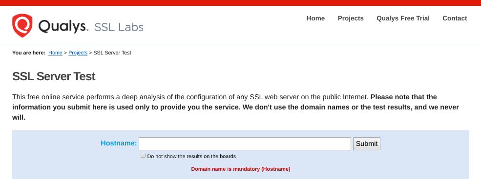 Qualys 网站上的 SSL 服务器测试工具