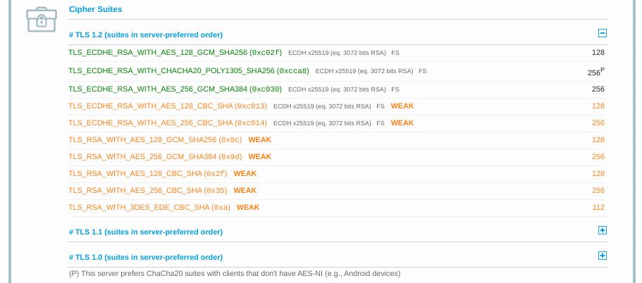 Qualys SSL 报告中的密码套件部分