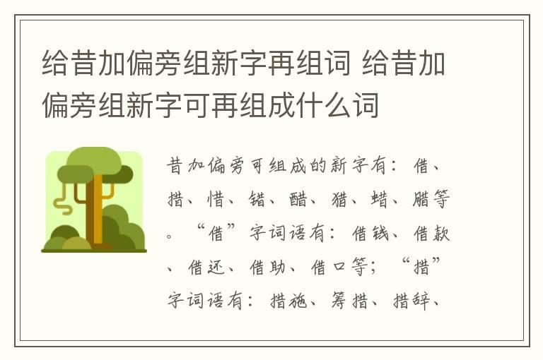 给昔加偏旁组新字再组词 给昔加偏旁组新字可再组成什么词