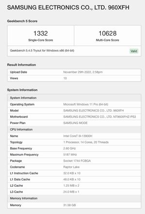 英特尔 i9-13900H 处理器跑分信息透露：具有6 大核 + 8 小核，睿频 5.2GHz