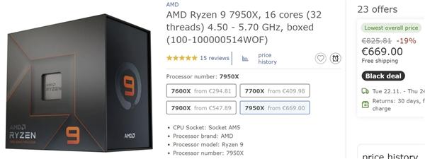 AMD Zen4欧洲价格暴跌；首发仅两个月降幅百分之21