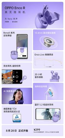 畅快听音乐无压力！OPPO Enco R真无线耳机“风信紫”价格出炉：299元