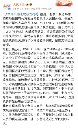 吴亦凡偷税漏税被处罚6个亿