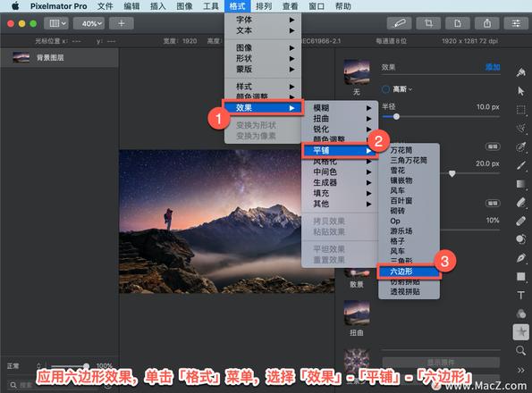 Pixelmator Pro?教程「129」，如何在 Pixelmator Pro?中应用六边形效果？