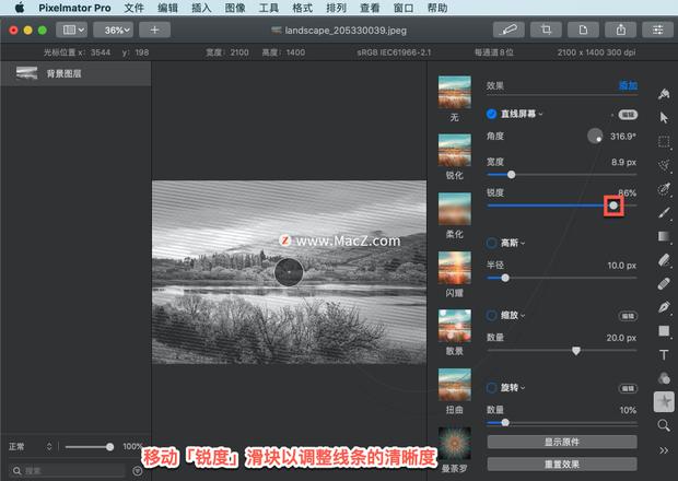 Pixelmator Pro?教程「146」，如何在 Pixelmator Pro?中应用直线屏幕效果？