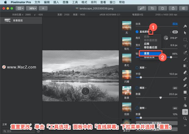 Pixelmator Pro?教程「146」，如何在 Pixelmator Pro?中应用直线屏幕效果？