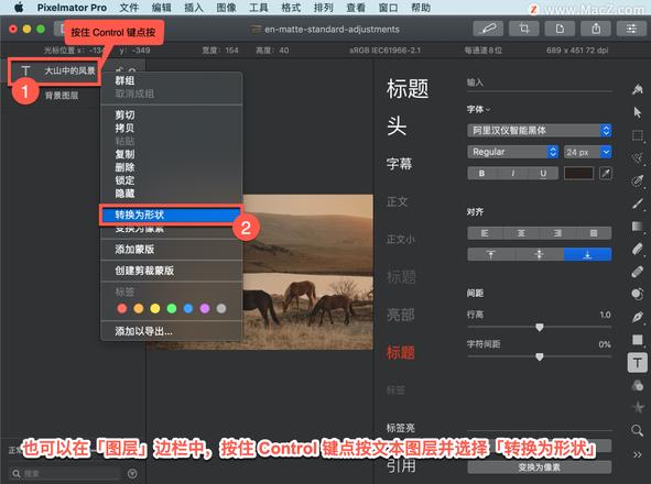 Pixelmator Pro?教程「171」，如何在 Pixelmator Pro?中将文本变换为形状或像素图层？