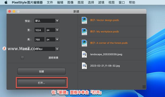 PixelStyle 教程「3」，如何在 PixelStyle ?中将图像打开为新文档？