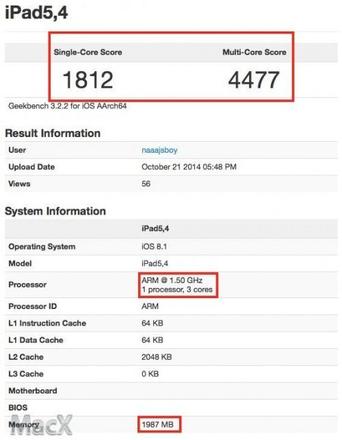 苹果ipad air2跑分怎么样?ipad air2跑分曝光