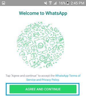 在 Android 手机上接受 WhatsApp 条款和条件