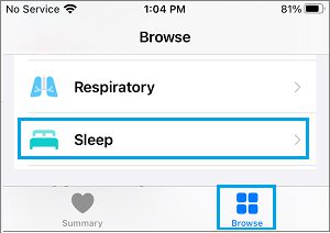 iPhone 健康应用程序上的睡眠设置选项