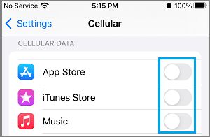 禁用 App Store、iTunes 和音乐的蜂窝数据