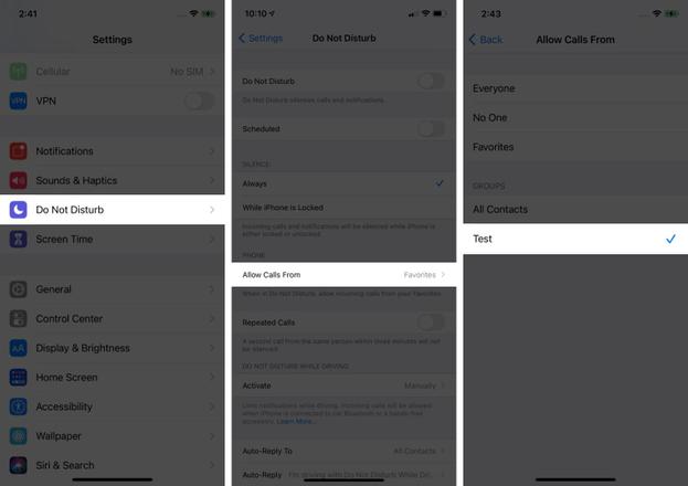 在 iPhone 上使用免打扰模式的联系人组