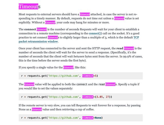 python requests 库的 “连接超时时间”和“读取超时时间”的默认值分别是多少？