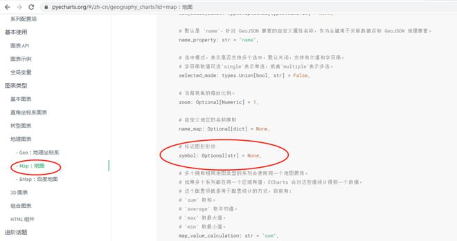 请教如何查找资料，pyecharts的Map中的symbol可以等于哪些参数？
