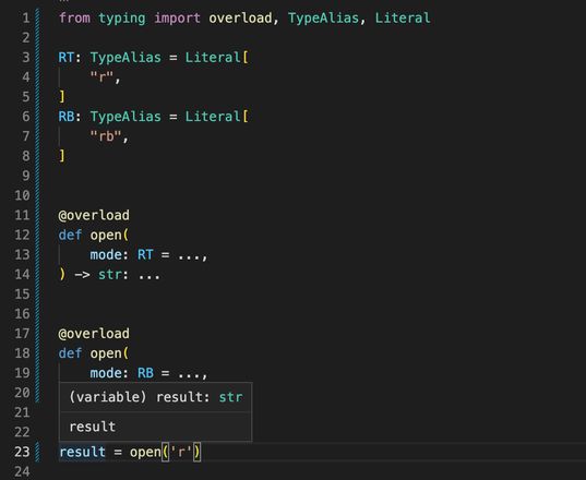 python 的如何实现根据参数的不同，typing hint 不同的返回值类型？