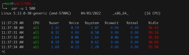 Linux 下有什么命令行工具以时序显示 CPU 占用率？