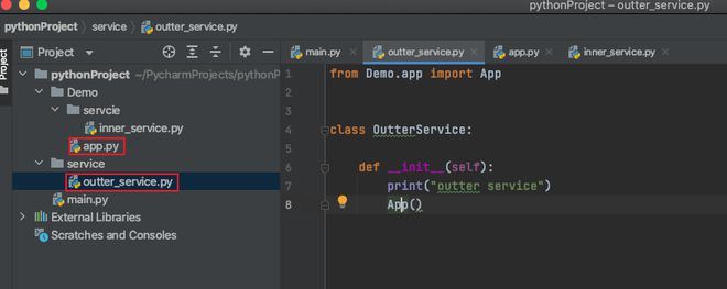 python的import问题，如何在Outter_service.py中可以调用Demo目录下的app.py，