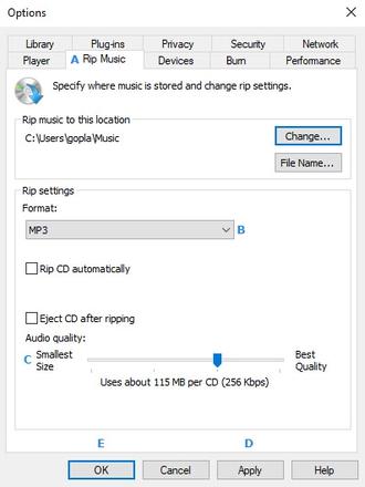 如何在 Windows Media Player 中更改 rip 格式和质量