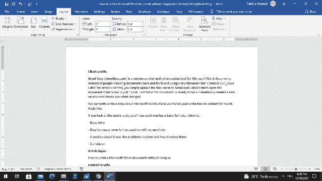 如何打印没有边距的Microsoft Word文档