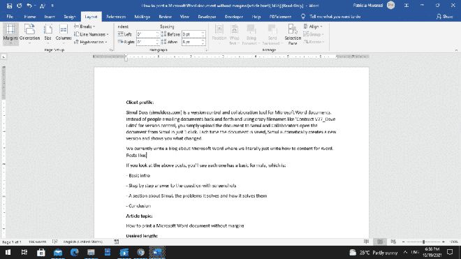 如何打印没有边距的Microsoft Word文档