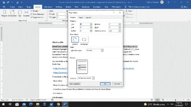 如何打印没有边距的Microsoft Word文档