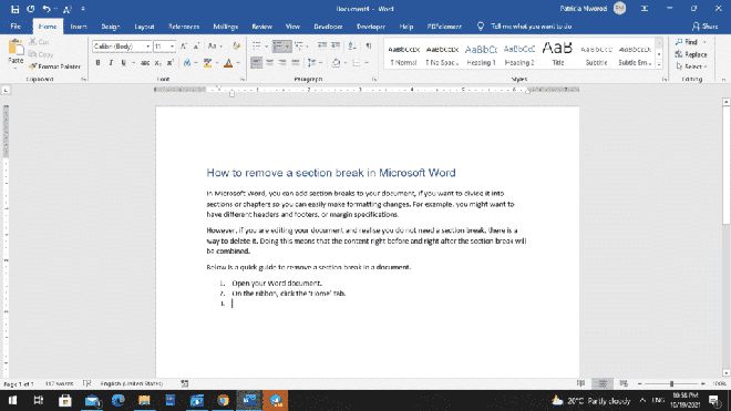 如何删除Microsoft Word中的分节符